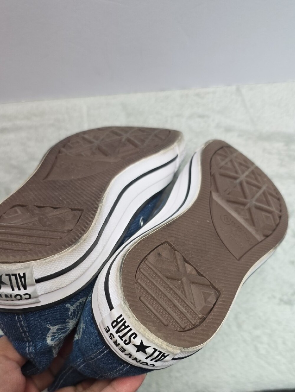 Converse High Top Sneakers in Blue Denim with White Butterfly Accents - Picture 4 of 7